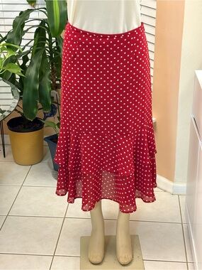 Emma James Red Polka Dot Slip Dress with Ruffle Hem
